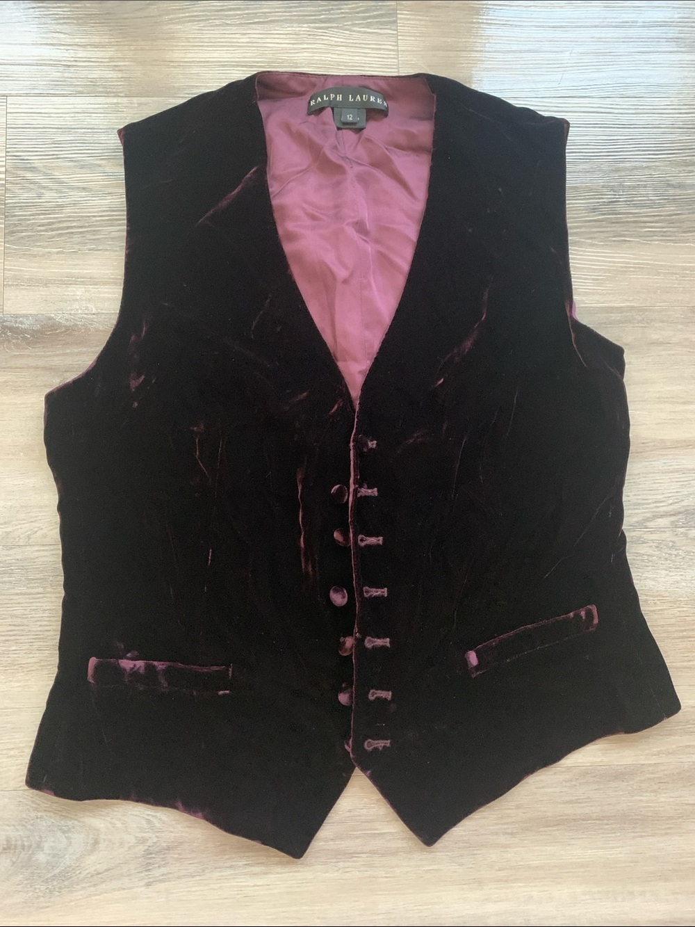 Ralph Lauren Black Label Velvet Button-Up Vest in Burgundy Size 12